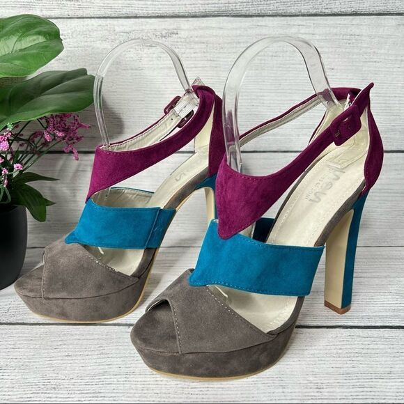 Sos Shoes of Sole Tri Color Peep Toe High Heel Size 8 - Picture 3 of 9